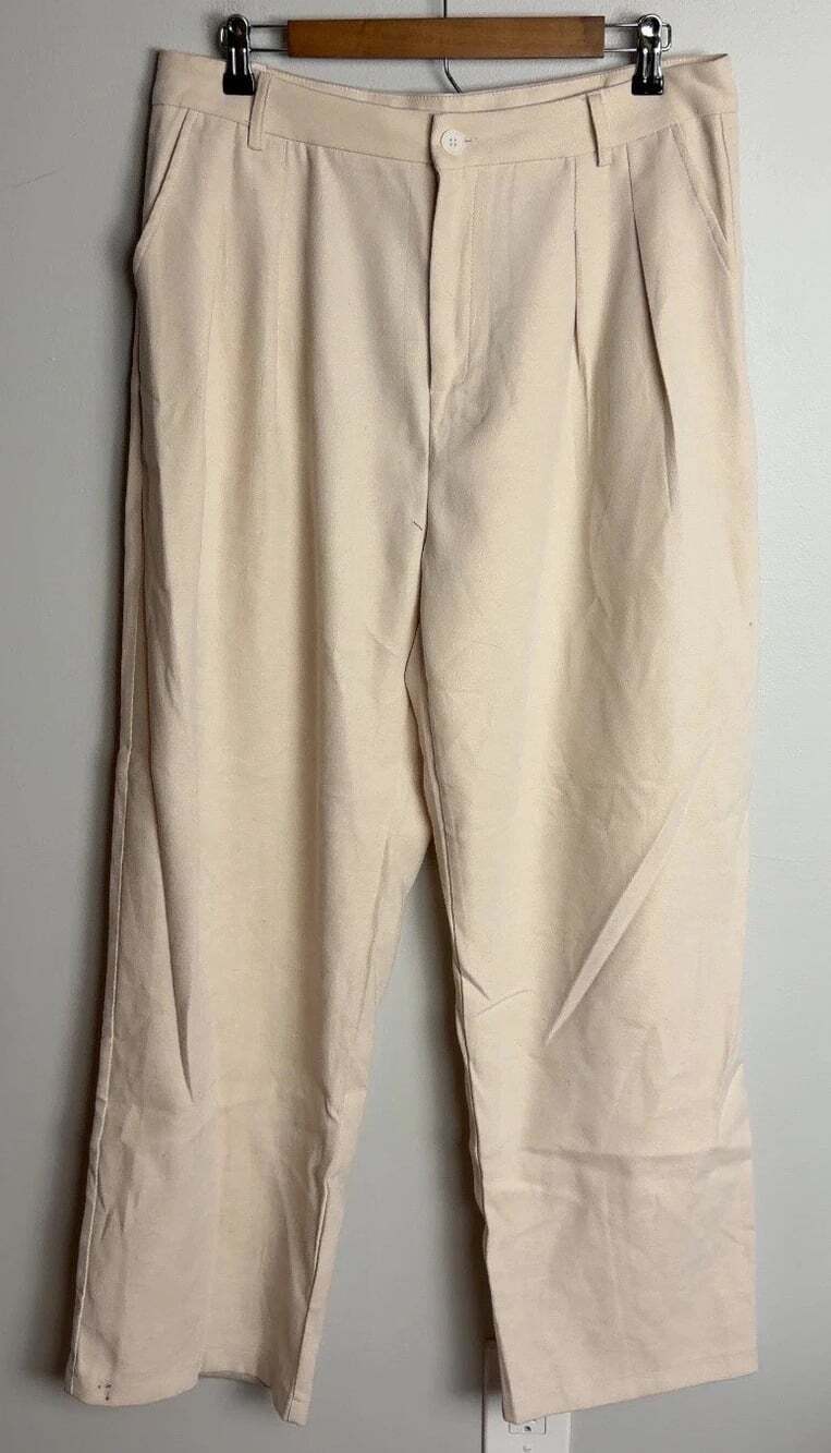 SHEIN High-Waisted Pleated Trousers Size XL 12 Cream Dress Pants Women’s